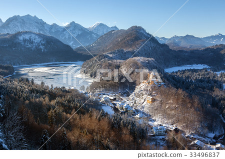 Hohenschwangau castle, village and Alpsee lake 33496837