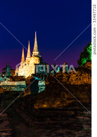 Ayutthaya ruins light up, Thai world heritage site, night view 33497718