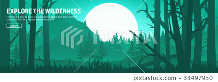 Mountains and forest header. Wild nature landscape 33497930