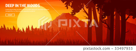 Mountains and forest header. Wild nature landscape - Stock Illustration ...