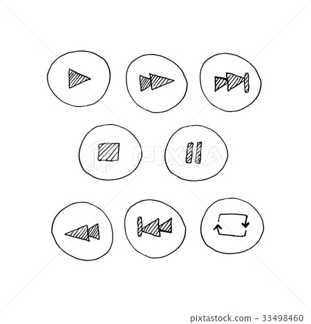 Vector sketch signs: Player buttons hand drawn in a doodle style. Vector sketch signs: Player buttons hand drawn in a doodle style. 33498460
