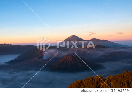 Mount Bromo volcano during sunrise. 33498799