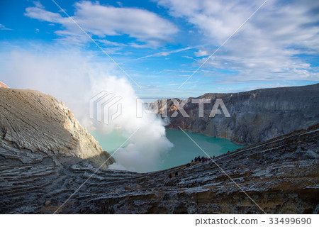 Sulphatic lake in crater of volcano Kawah Ijen. Sulphatic lake in crater of volcano Kawah Ijen. 33499690