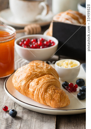 Continental breakfast with croissant, jam and Continental breakfast with croissant, jam and 33499828