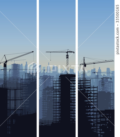 Banner Of Construction Site With Cranes Stock Illustration