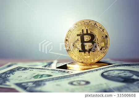 golden bitcoin coin with USD - US Dolla  33500608