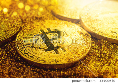 golden bitcoin coin with glitter lights grunge golden bitcoin coin with glitter lights grunge 33500610