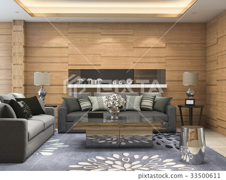 luxury and modern living room with leather sofa 33500611