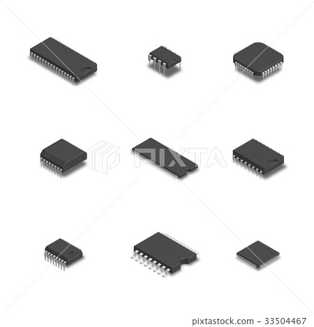 Set of different chips in 3D, vector illustration. 33504467