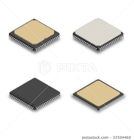 Processor Object Set of different processors in 3D, vector - Stock Illustration ...