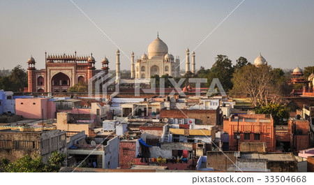Aerial view of Taj Mahal and Agra city in India Aerial view of Taj Mahal and Agra city in India 33504668