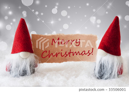 Red Gnomes With Card And Snow, Merry Christmas Red Gnomes With Card And Snow, Merry Christmas 33506001
