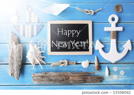 Sunny Nautic Chalkboard And Text Happy New Year Sunny Nautic Chalkboard And Text Happy New Year 33506092