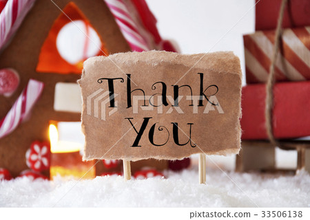 Gingerbread House With Sled, Text Thank You 33506138