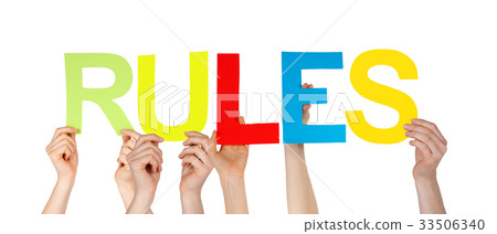 Hands Holding Colorful Straight Word Rules Hands Holding Colorful Straight Word Rules 33506340