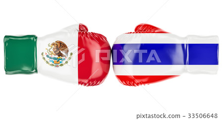 Boxing gloves with Mexican and Thailand flags 33506648