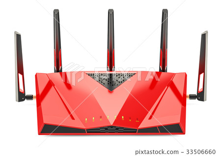 Red wireless internet router, 3D rendering 33506660