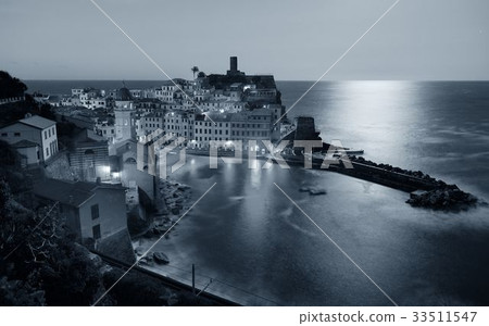 Vernazza at night in Cinque Terre black and white 33511547