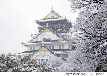 Osaka Castle and Snow 33518554