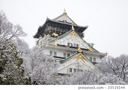 大阪城堡和雪 33519144