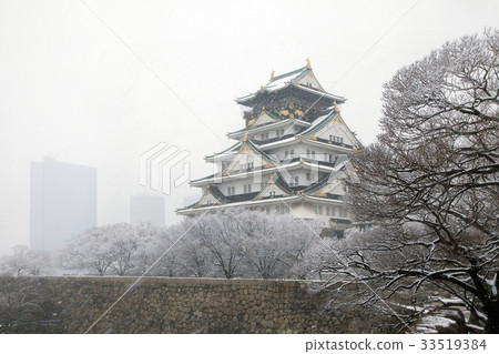 大阪城堡和雪 33519384