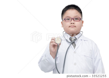 Asian little doctor holding stethoscope isolated Asian little doctor holding stethoscope isolated 33521255