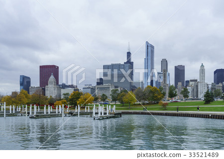 秋天,遊艇碼頭,建築物,芝加哥,美國 秋天,遊艇碼頭,建築物,芝加哥,美國 33521489