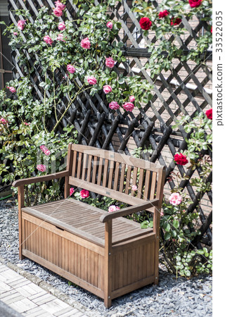 Tranquil relax romantic garden bench surrounded 33522035