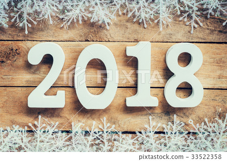 Wooden brown New Year 2018, christmas background Wooden brown New Year 2018, christmas background 33522358