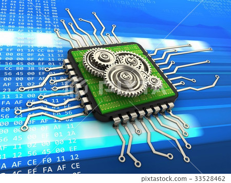 3d illustration of computer chip with gears 3d illustration of computer chip with gears 33528462