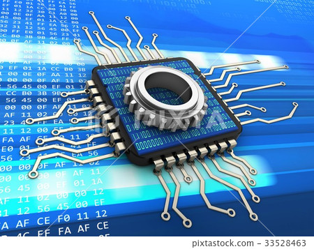 3d illustration of computer chip with gear wheel 3d illustration of computer chip with gear wheel 33528463