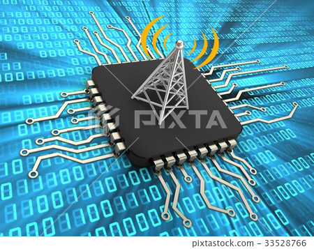 3d illustration of computer chip  with antenna 33528766