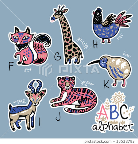 Set of cute patch badges with animals alphabet F - 33528792