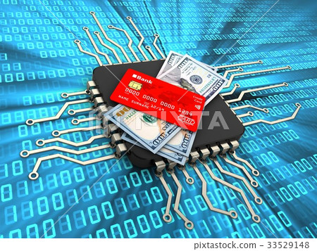 3d illustration of computer chip with money 3d illustration of computer chip with money 33529148
