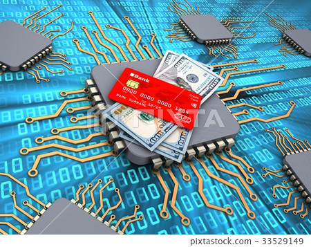 3d illustration of computer chips with money 3d illustration of computer chips with money 33529149