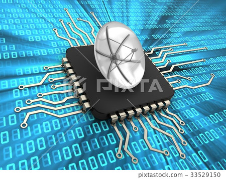 3d illustration of computer chip with antenna 3d illustration of computer chip with antenna 33529150