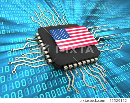 3d illustration of computer chip with USA flag 3d illustration of computer chip with USA flag 33529152