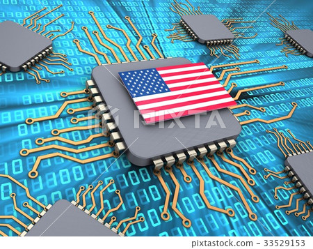 3d illustration of computer chips with USA flag 3d illustration of computer chips with USA flag 33529153