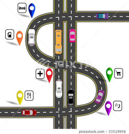 Winding road with signs. The path specifies the 33529956