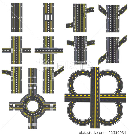 Set of different road sections with a circular Set of different road sections with a circular 33530084