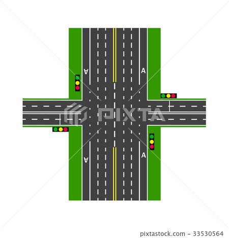 Crossroads. With the help of traffic lights. Road 33530564