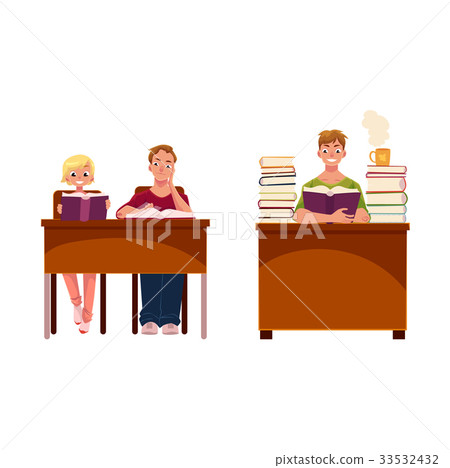 People, couple and man, reading books in library 33532432