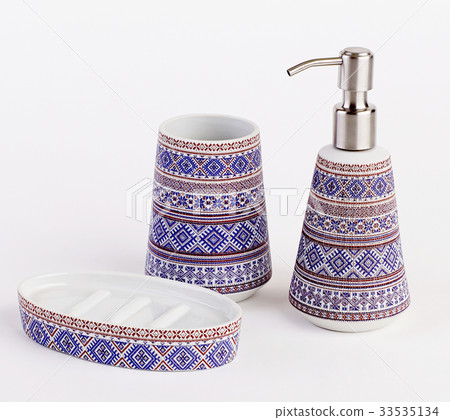 Beautiful ceramic bathroom accessories isolated 33535134
