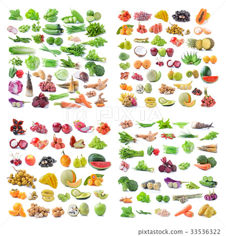 fruit, vegetable and spices isolated on white 33536322