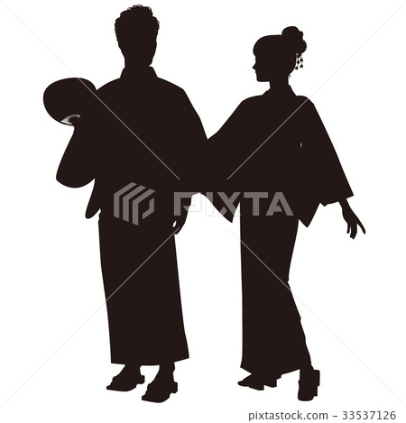 Silhouette Yukata Couple Bon Odori Festival Yukata Style Two people 33537126