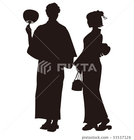 剪影Yukata夫婦Bon Odori節日浴衣兩個人去節日 33537128