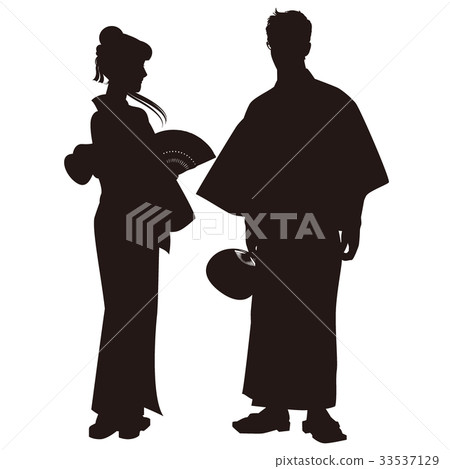 剪影浴衣夫婦Bon Odori節日浴時尚情侶 33537129