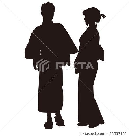剪影Yukata夫婦Bon Odori節日浴衣浴衣約會 33537131