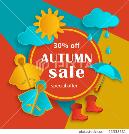 Autumn, fall sale banner, flat cartoon elements 33538881