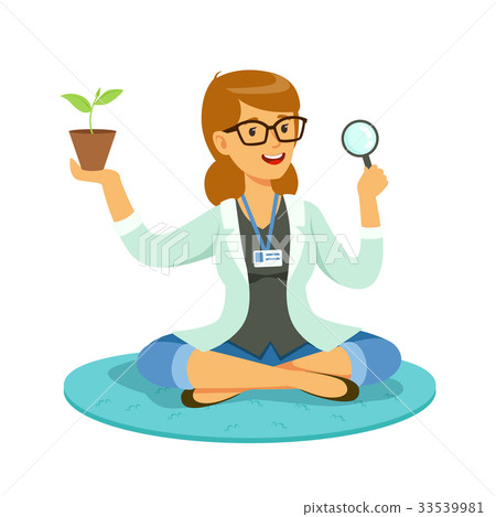 Female teacher or scientist examining a plant Female teacher or scientist examining a plant 33539981